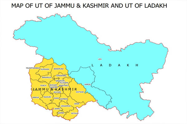You are currently viewing सरकार ने जारी किया जम्मू कश्मीर और लद्दाख का नया नक्शा, लद्दाख के पास दो जबकि J-K में होंगे 22 जिले
