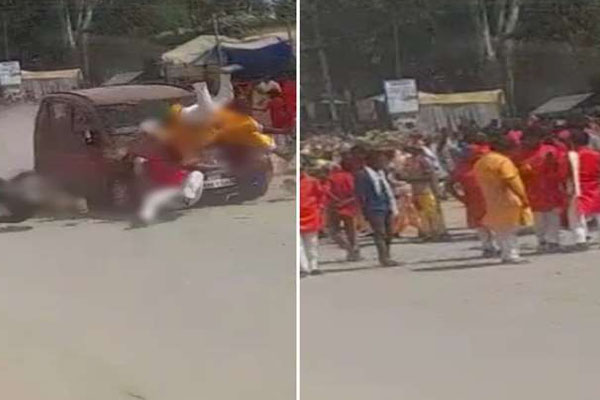 You are currently viewing दुर्गा विसर्जन की झांकी ले जा रहे दर्जनों भक्तों पर चढ़ा दी तेजरफ्तार कार, मची चीख पुकार-, कई ज़ख्मी, 4 लोगों की मौत