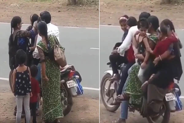 Read more about the article ओ भाई साहब! एक बाइक पर 4 बच्चे, 2 औरतें, 1 आदमी निकले घूमने, VIDEO देखकर चकरा जाएगा दिमाग